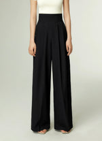 Load image into Gallery viewer, Wide Leg Pleat Fold Trousers in Black
