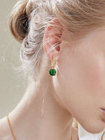 Load image into Gallery viewer, Emerald Drop Cluster Hoop Earrings
