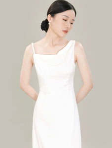 Asymmetric Shoulder Gown in White