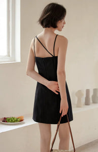 Asymmetric Cami Mini Dress in Black