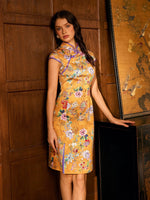 Load image into Gallery viewer, Floral Slit Mid Cheongsam in Yellow
