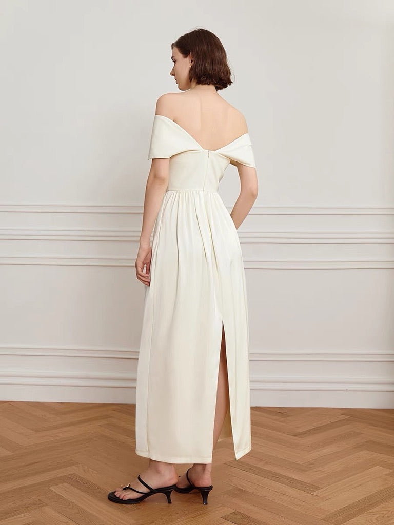 Off Shoulder Curve Maxi Dress in Cream