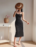 Load image into Gallery viewer, Polka Midi Dress in Black
