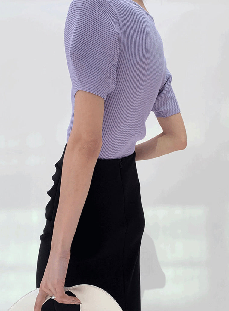 Ribbed Puff Sleeve Top in Purple