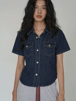 Load image into Gallery viewer, Denim Button Short Shirt in Navy
