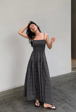 Load image into Gallery viewer, Plaid Panel Maxi Cami Dress in Grey

