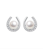 Load image into Gallery viewer, Horseshoe Pearl Diamante Earrings
