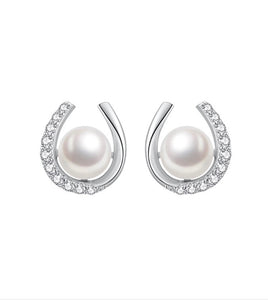 Horseshoe Pearl Diamante Earrings