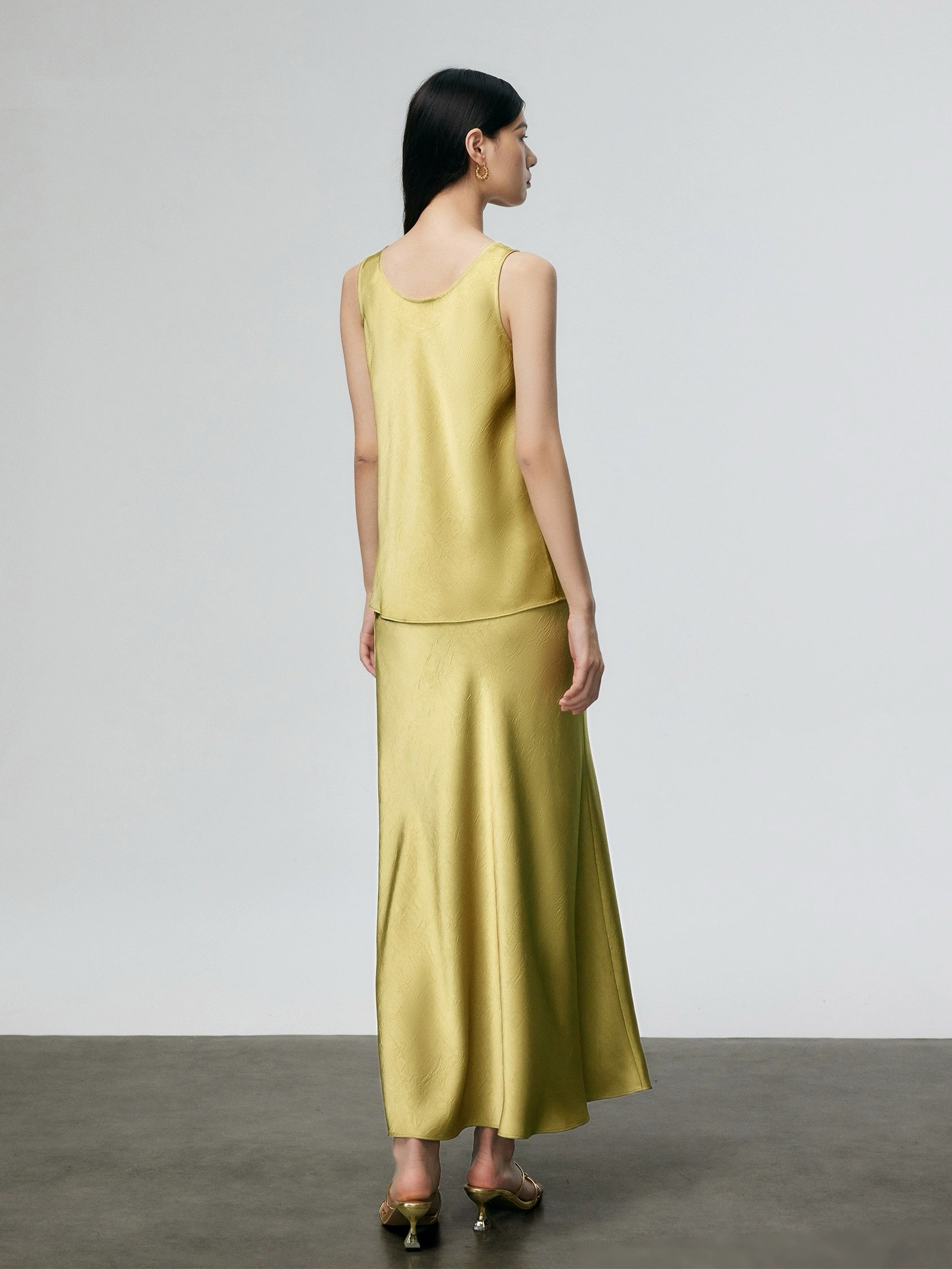 Satin Top + Slip Skirt Set in Yellow