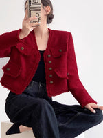 Load image into Gallery viewer, Fray Edge Tweed Jacket in Red
