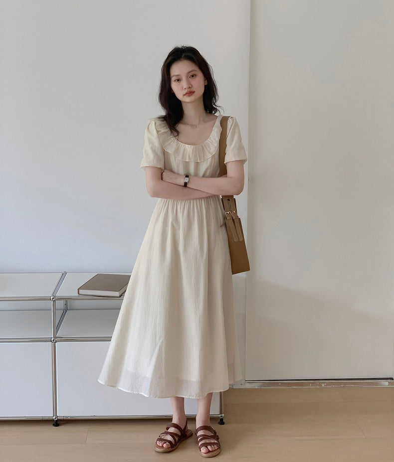 Tencel Short Sleeve Dress in Cream