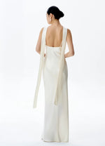 Load image into Gallery viewer, [Customizable] Drop Back Twist Drape Satin Gown in White
