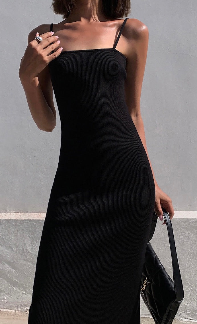 Knitted Cami Midi Dress in Black