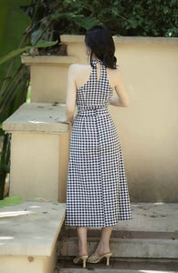 Checked Wrap Dress in Black/White