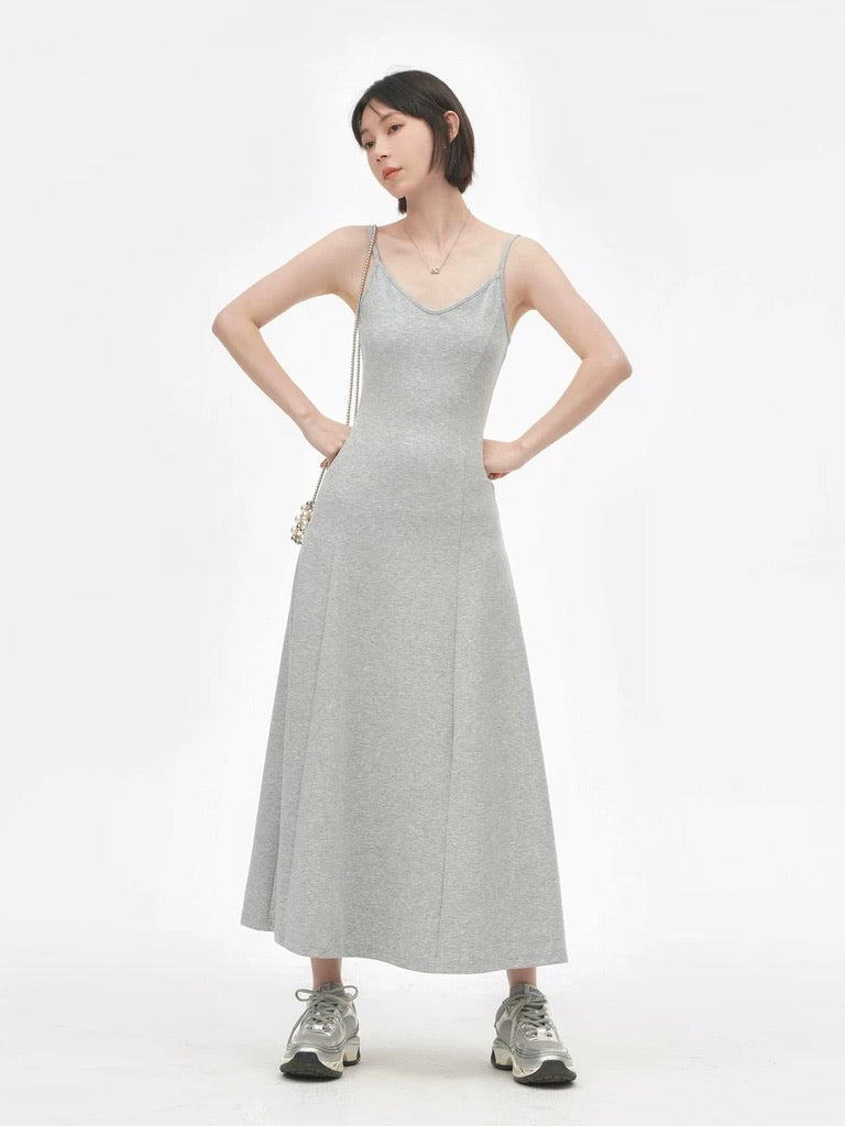 Melange Cami Flare Maxi Dress in Grey