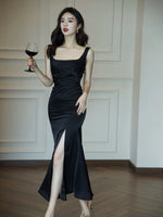 Load image into Gallery viewer, Satin Sleeveless Flare Slit Dress in Black
