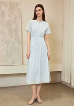 Load image into Gallery viewer, Button Pleat Dress in Blue
