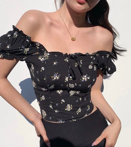 Laurel 2-Way Floral Top in Black