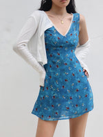 Load image into Gallery viewer, Aquamarine Floral Sleeveless Mini Dress in Blue
