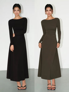 Boatneck Flare Maxi Dress [2 Colours]