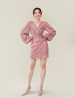Load image into Gallery viewer, Textured Blouson Sleeve Mini Dress in Pink
