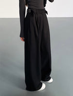 Load image into Gallery viewer, Relaxed Side Buckle Wide Leg Trousers in Black
