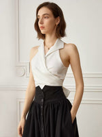 Load image into Gallery viewer, Satin Collared Wrap Tie Top in White
