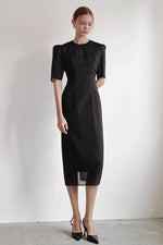 Load image into Gallery viewer, Korean Organza Tailored Stretch Dress in Black
