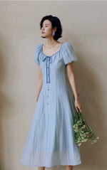 Load image into Gallery viewer, Tencel Puff Sleeve Dress in Blue
