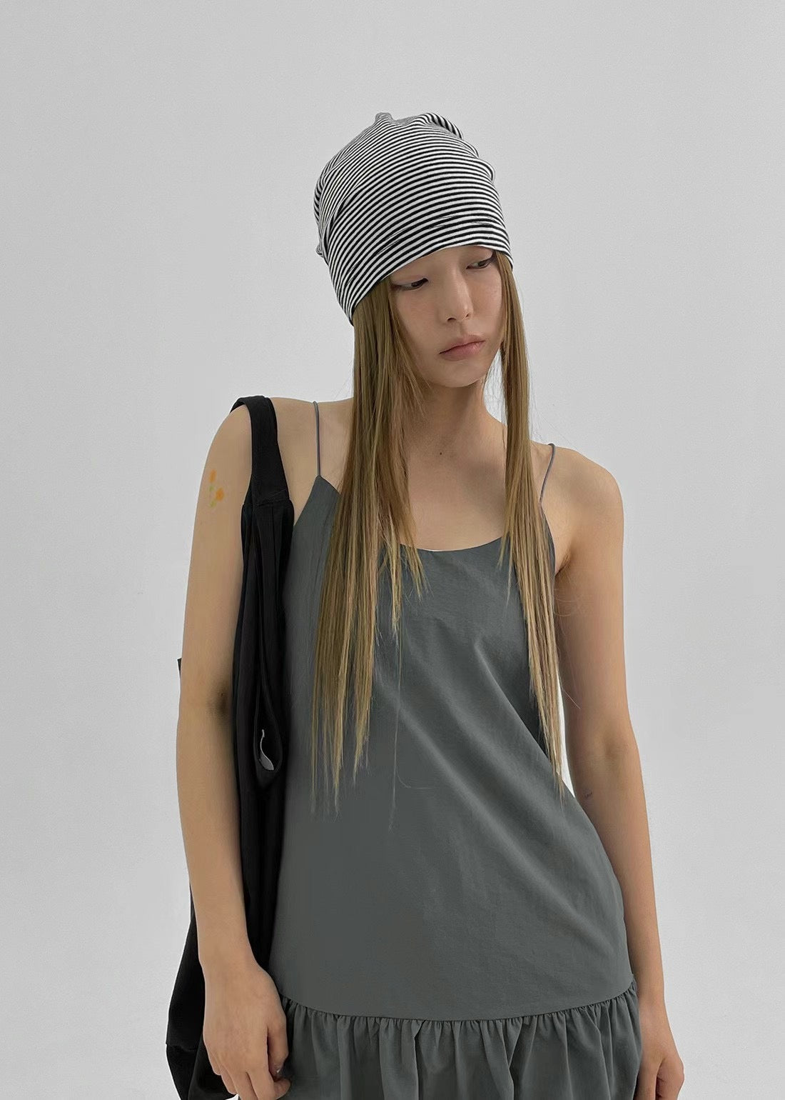 Korean Textured Cami Shift Dress in Grey