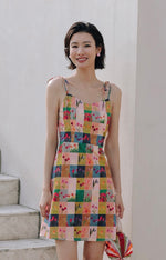 Load image into Gallery viewer, Floral Patchwork Tie Mini Dress in Multi
