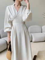 Load image into Gallery viewer, Empire Long Sleeve Midi Dress in Cream
