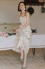 Load image into Gallery viewer, Floral Cross Tie Back Midi Dress in Cream
