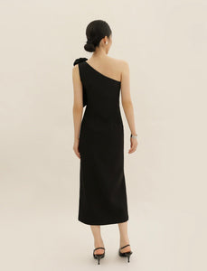 [Ready Stock] Toga Bow Slit Midi Dress in Black