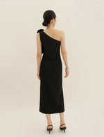 Load image into Gallery viewer, [Ready to Ship] Toga Bow Slit Midi Dress in Black
