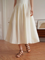 Load image into Gallery viewer, Square Neck Pleat Midi Dress in Cream
