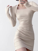 Load image into Gallery viewer, Square Neck Mini Bodycon Dress in Beige
