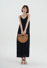 Load image into Gallery viewer, Pleated V Cami Maxi Dress in Black
