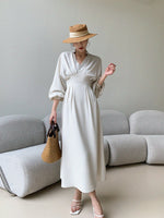 Load image into Gallery viewer, Empire Long Sleeve Midi Dress in Cream
