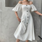 Load image into Gallery viewer, 2-Way Blouson Flare Dress in White
