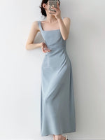 Load image into Gallery viewer, Tailored Sleeveless Slit Midi Dress in Blue
