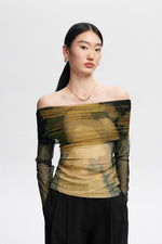 Load image into Gallery viewer, Sheer Printed Off Shoulder Top in Yellow
