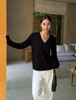 Load image into Gallery viewer, Relaxed V Long Sleeve Top in Black
