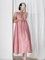 Load image into Gallery viewer, Gathered Neckline Textured Tent Dress in Pink
