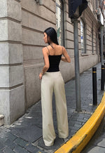 Load image into Gallery viewer, Wide Leg Relaxed Tailored Trousers in Light Khaki
