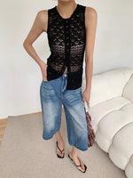 Load image into Gallery viewer, Lace Knit Vest Top in Black
