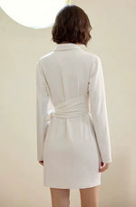 Load image into Gallery viewer, Gathered Wrap Suit Dress in White
