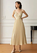 Load image into Gallery viewer, Cami Pleated Midi Dress in Beige
