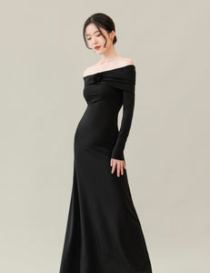 Off Shoulder Rose Flare Maxi Dress [2 Colours]