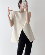 Load image into Gallery viewer, Tailored Foldover Button Long Top in Cream
